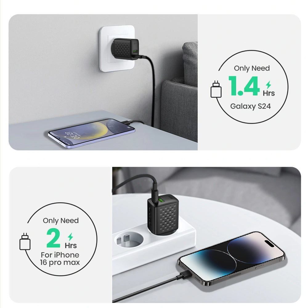 Ładowarka sieciowa z kablem USB-C Lito LC15T, 20W, 3A, 1 x USB-A - 1 x USB-C, Czarna