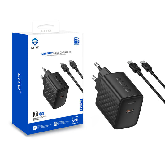 Ładowarka sieciowa z kablem USB-C Lito LC20T, 45W, 3A, 1 x USB-C, Czarna