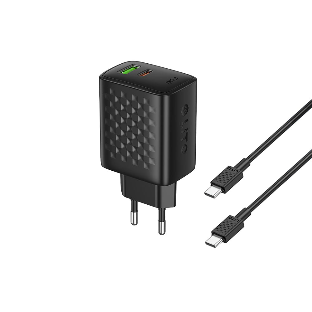 Ładowarka sieciowa z kablem USB-C Lito LC24T, 65W, 3.25A, 1 x USB-A - 1 x USB-C, Czarna