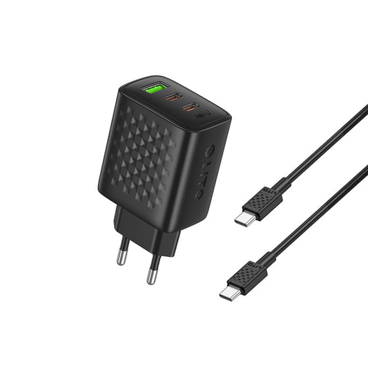 Ładowarka sieciowa z kablem USB-C Lito LC25T, 65W, 3.25A, 1 x USB-A - 2 x USB-C, Czarny