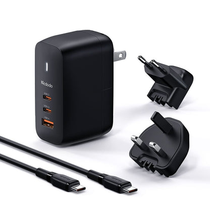 Ładowarka sieciowa z kablem USB-C McDodo CH-8442 Mecha Travel, 65W, 5A, 1 x USB-A - 2 x USB-C, Czarny