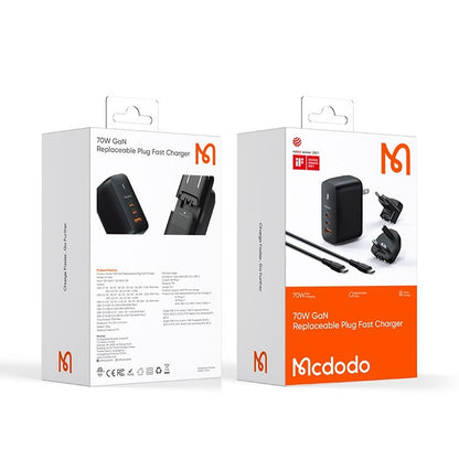 Ładowarka sieciowa z kablem USB-C McDodo CH-8442 Mecha Travel, 65W, 5A, 1 x USB-A - 2 x USB-C, Czarny