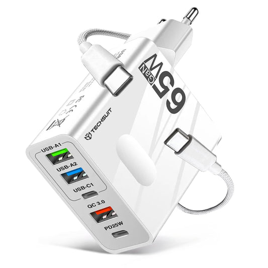 Ładowarka sieciowa z kablem USB-C Techsuit CHC1 PentaXPower, 25W, 3A, 3 x USB-A - 2 x USB-C, Biała