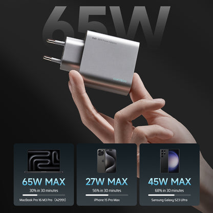 Ładowarka sieciowa Cuktech, 65W, 3,25A, 1 x USB-A - 2 x USB-C, Biała CUK0A15CEUSL