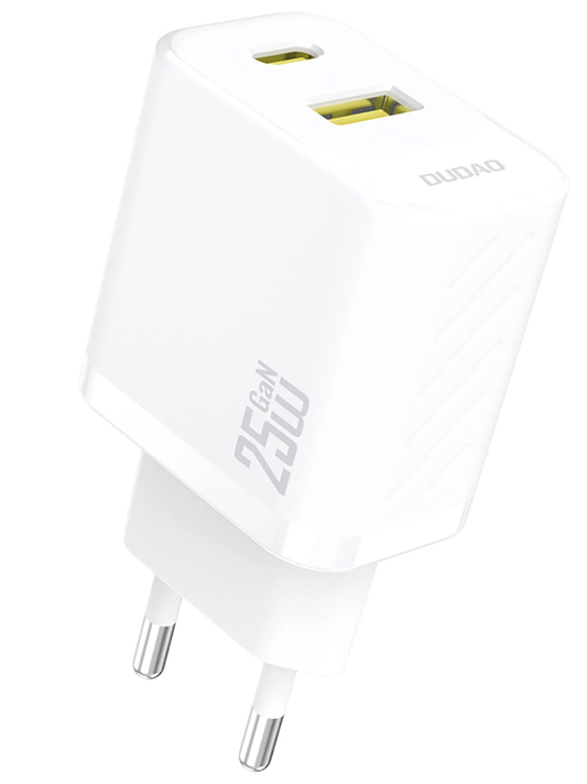 Ładowarka sieciowa Dudao A26T, 25W, 3A, 1 x USB-A - 1 x USB-C, Biała