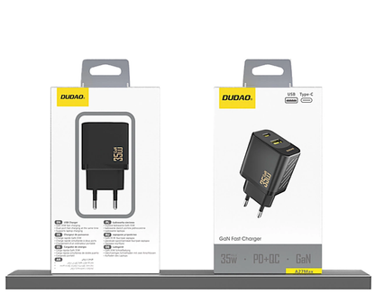 Ładowarka sieciowa Dudao A27 Max, 35W, 1 x USB-A - 1 x USB-C, Czarny