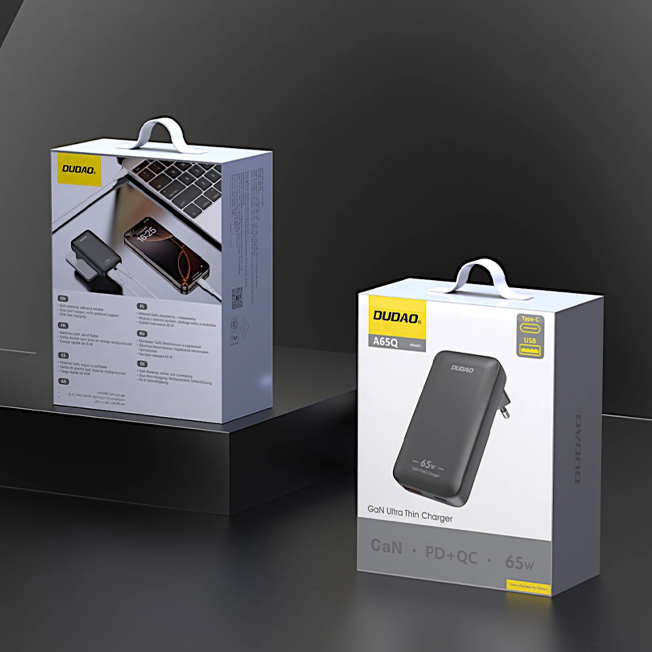 Ładowarka sieciowa Dudao A65Q Travel, 65W, 3.25A, 1 x USB-A - 1 x USB-C, Czarny