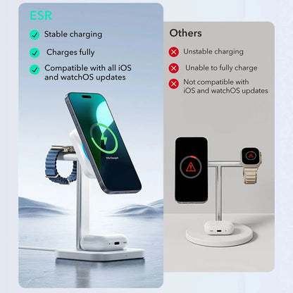 Ładowarka Sieciowa Bezprzewodowa ESR CryoBoost 3w1, 25W, 1.67A, Czarna