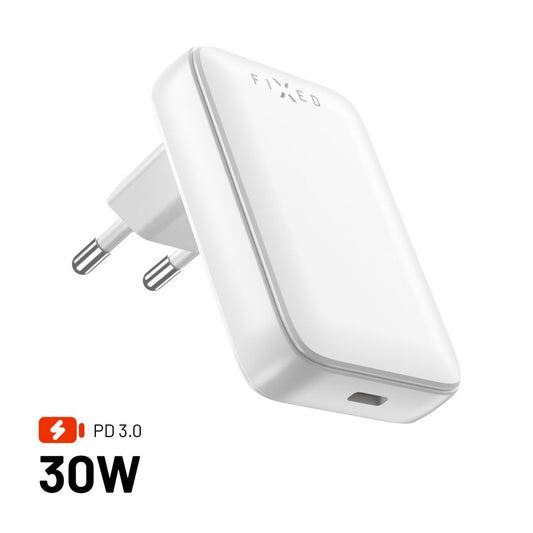Ładowarka sieciowa Fixed, 30W, 3A, 1 x USB-C, Biała