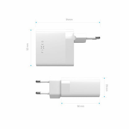 Ładowarka sieciowa Fixed, 65W, 3.25A, 2 x USB-C, Biała