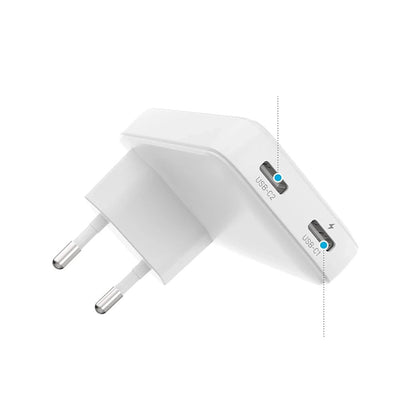 Ładowarka sieciowa Fixed Slim, 45W, 3A, 2 x USB-C, Biała
