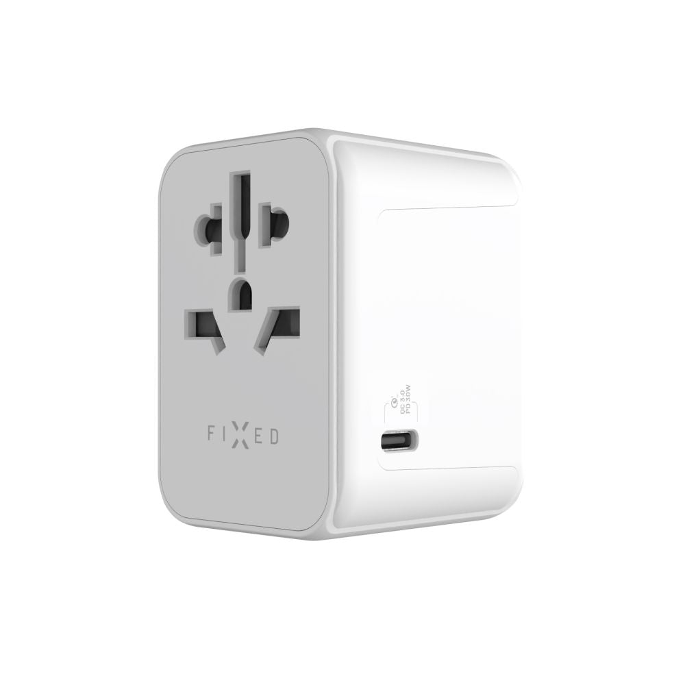 Ładowarka sieciowa Fixed Travel, 30W, 3A, 2 x USB-A - 1 x USB-C, Biała