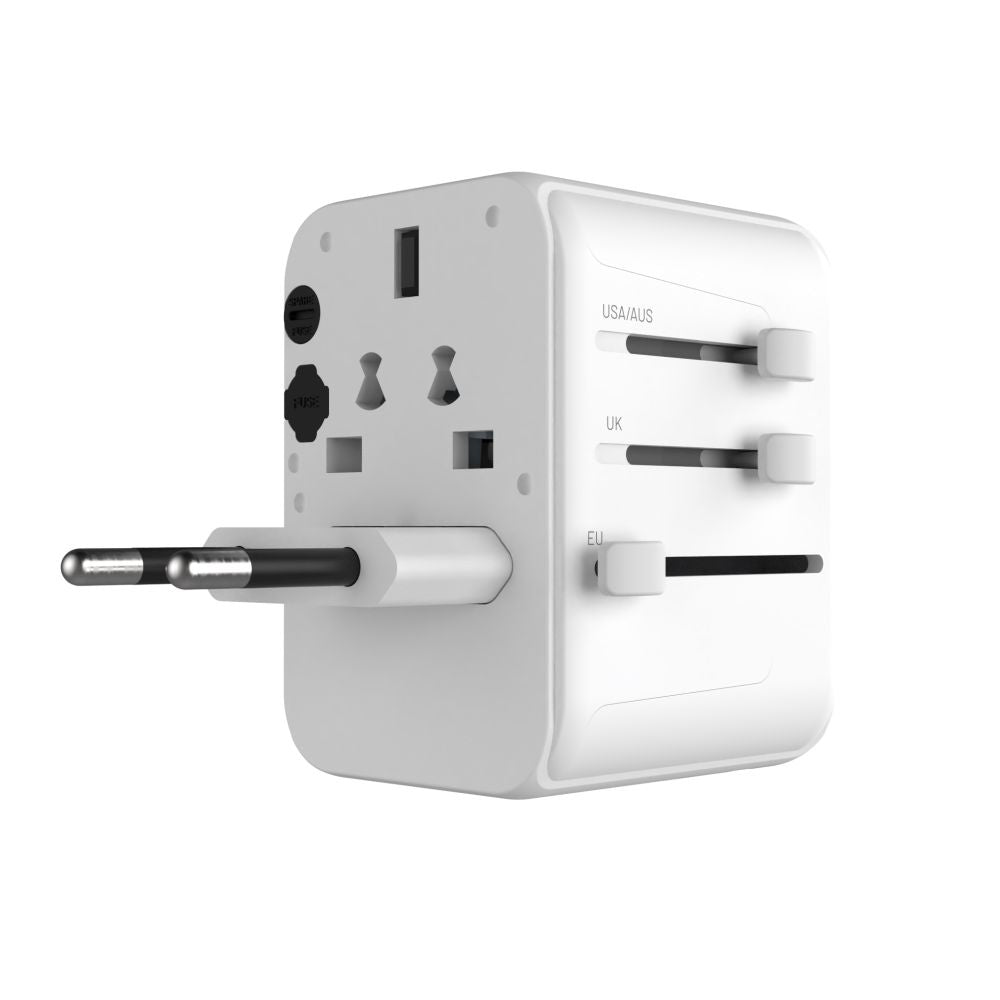 Ładowarka sieciowa Fixed Travel, 30W, 3A, 2 x USB-A - 1 x USB-C, Biała