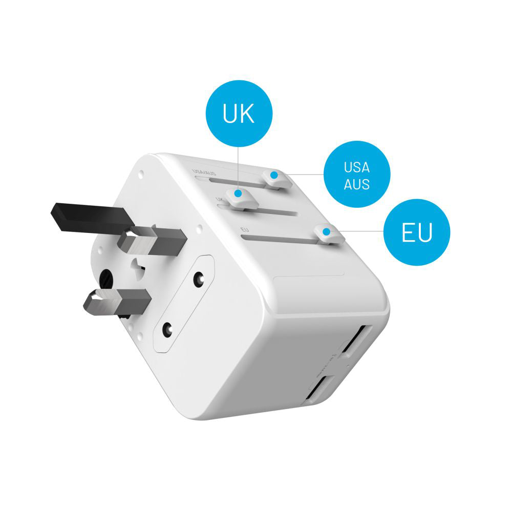 Ładowarka sieciowa Fixed Travel, 30W, 3A, 2 x USB-A - 1 x USB-C, Biała