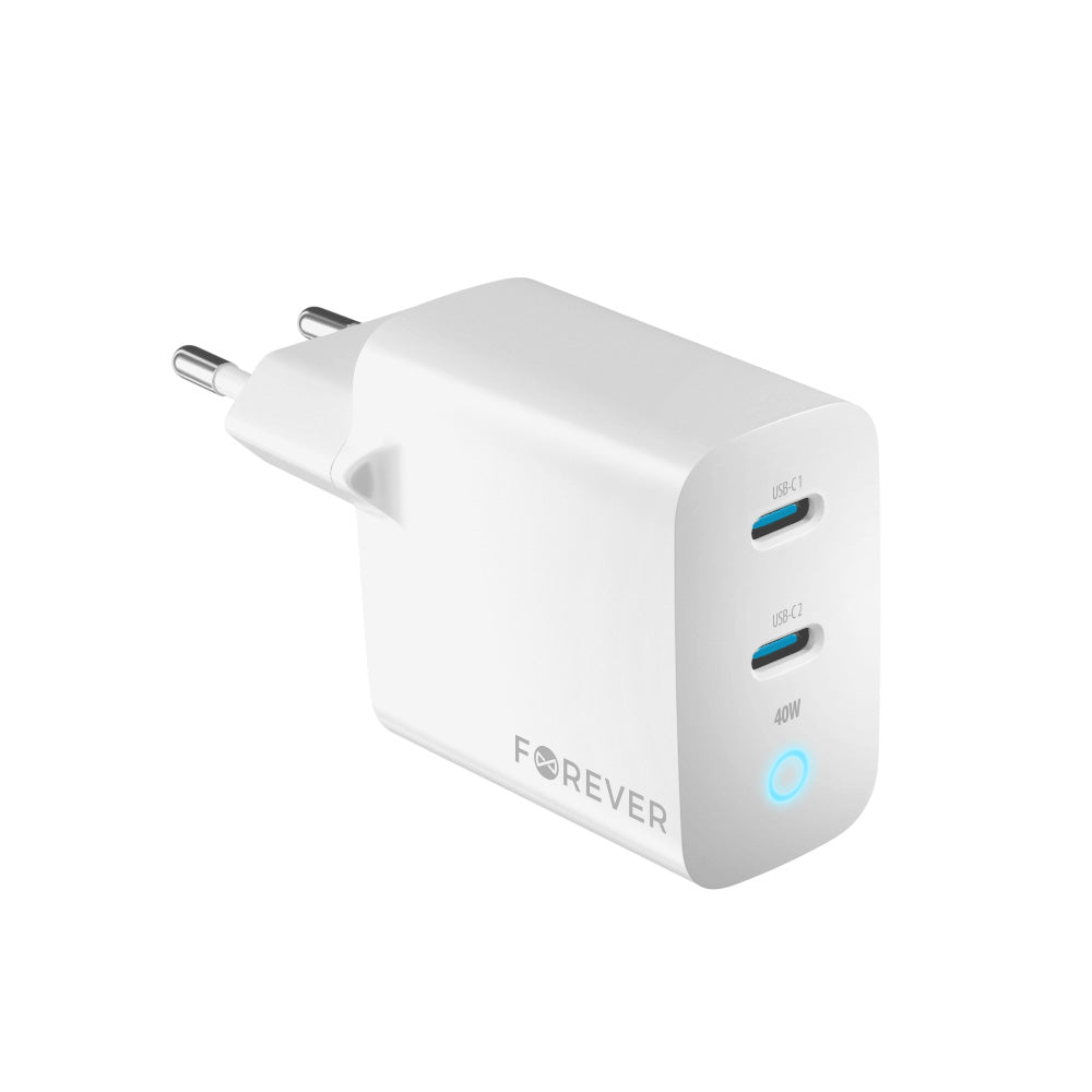 Ładowarka sieciowa Forever TC-06-40CC, 40W, 3A, 2 x USB-C, biała 