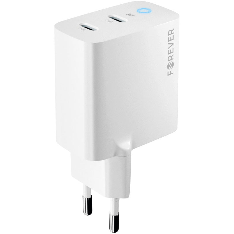 Ładowarka sieciowa Forever TC-06-65CC, 65 W, 3,25 A, 2 x USB-C, biała 