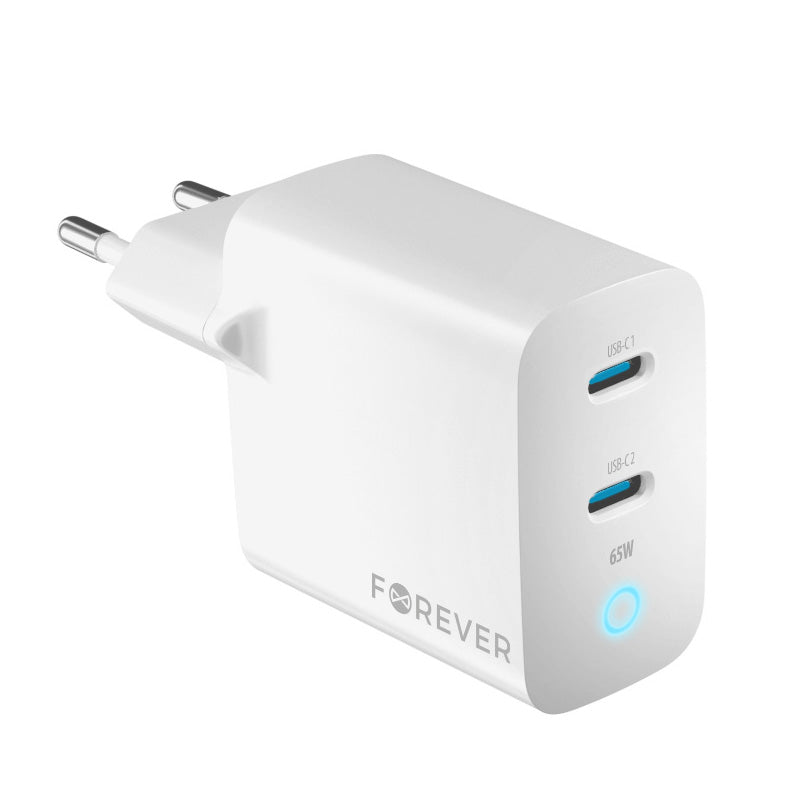 Ładowarka sieciowa Forever TC-06-65CC, 65 W, 3,25 A, 2 x USB-C, biała 