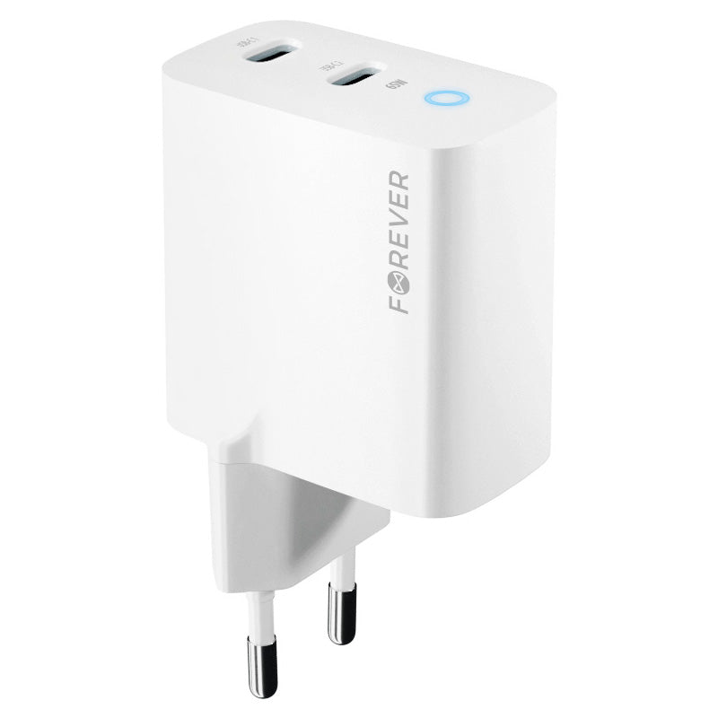 Ładowarka sieciowa Forever TC-06-65CC, 65 W, 3,25 A, 2 x USB-C, biała 