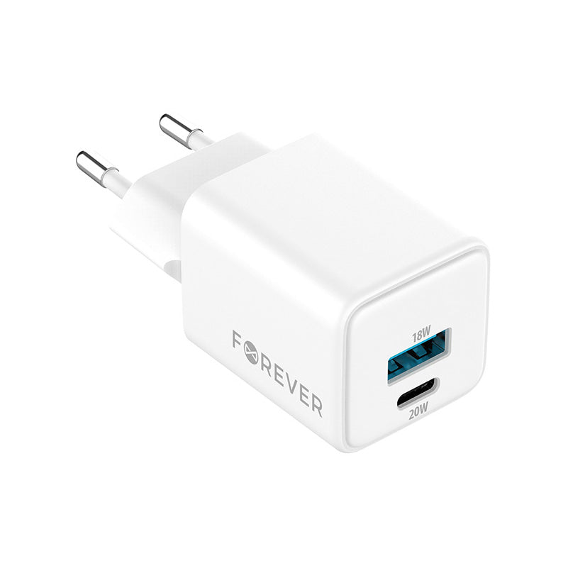 Ładowarka sieciowa Forever TC-08-20AC, 20W, 3A, 1 x USB-A - 1 x USB-C, Biała
