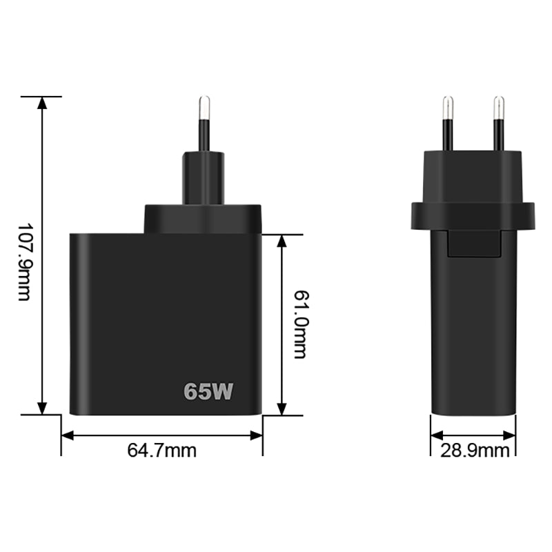 Ładowarka sieciowa GVDA, 65 W, 3 A, 1 x USB-A - 1 x USB-C, czarna 