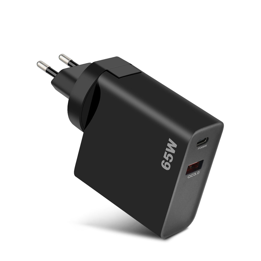 Ładowarka sieciowa GVDA, 65 W, 3 A, 1 x USB-A - 1 x USB-C, czarna 