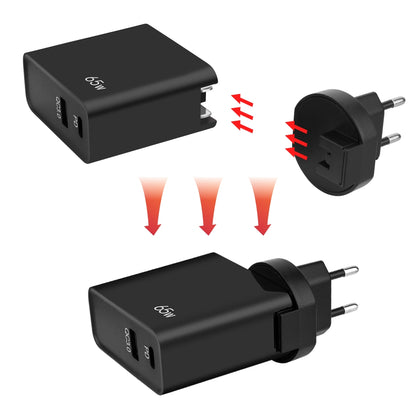 Ładowarka sieciowa GVDA, 65 W, 3 A, 1 x USB-A - 1 x USB-C, czarna 