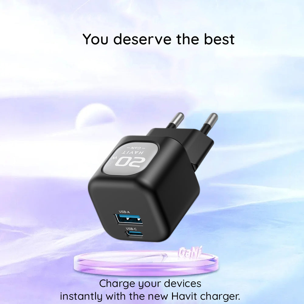 Ładowarka sieciowa HAVIT UC220, 20W, 3A, 1 x USB-A - 1 x USB-C, Czarno-Szara