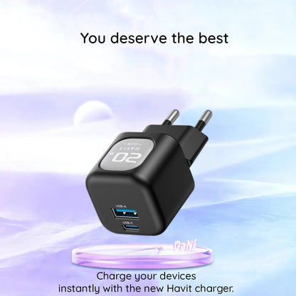 Ładowarka sieciowa HAVIT UC220, 20W, 3A, 1 x USB-A - 1 x USB-C, Czarno-Szara