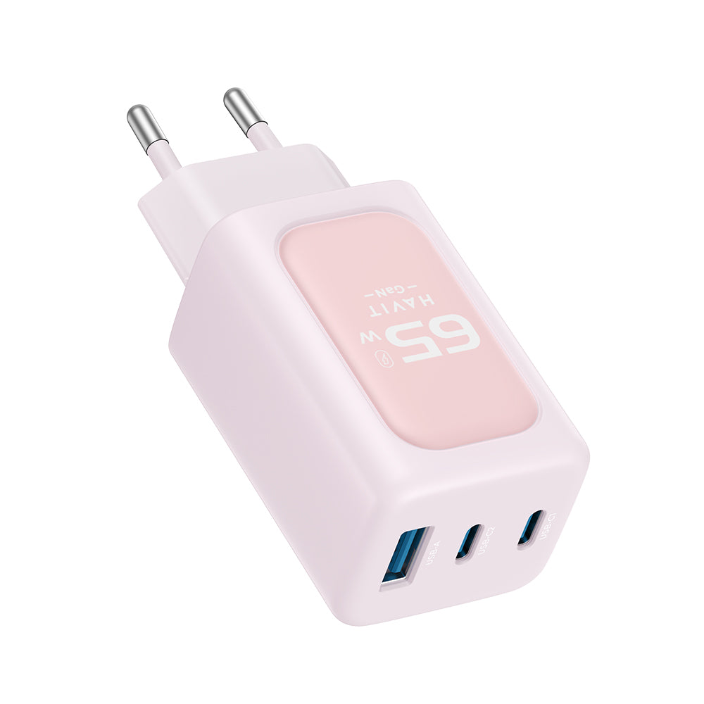 Ładowarka sieciowa HAVIT UC260, 65W, 3A, 1 x USB-A - 2 x USB-C, Różowa