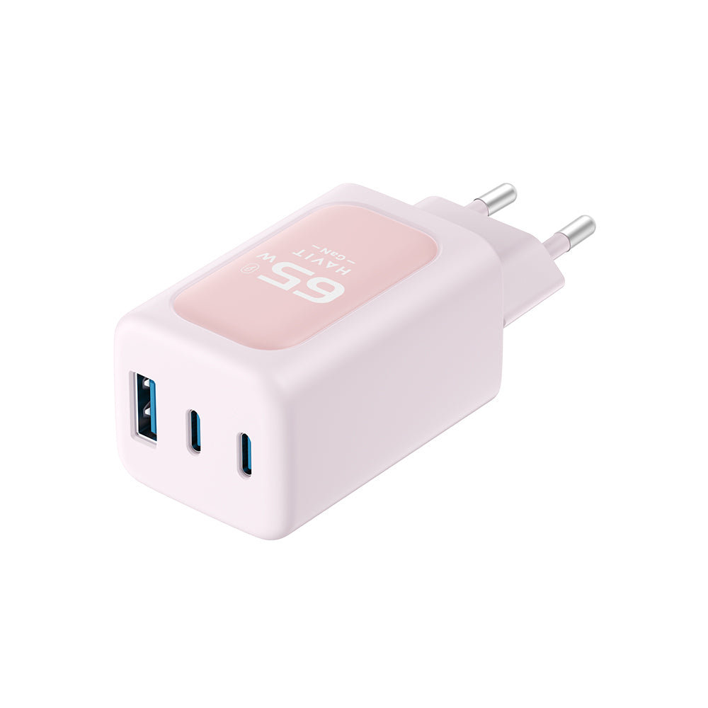 Ładowarka sieciowa HAVIT UC260, 65W, 3A, 1 x USB-A - 2 x USB-C, Różowa