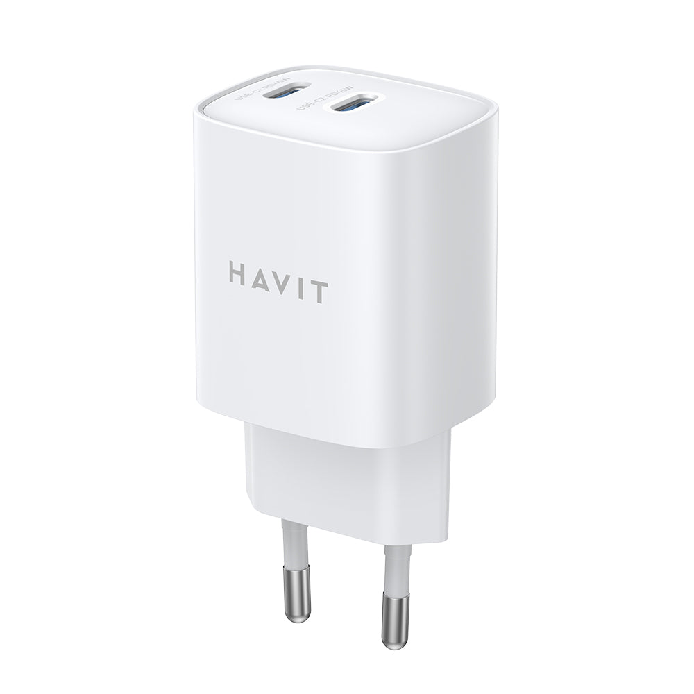 Ładowarka sieciowa HAVIT UC45W, 45W, 3A, 2 x USB-C, Biała