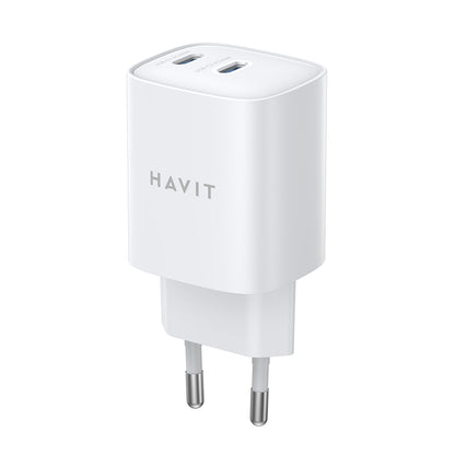 Ładowarka sieciowa HAVIT UC45W, 45W, 3A, 2 x USB-C, Biała