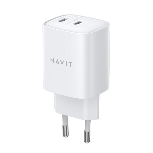 Ładowarka sieciowa HAVIT UC45W, 45W, 3A, 2 x USB-C, Biała