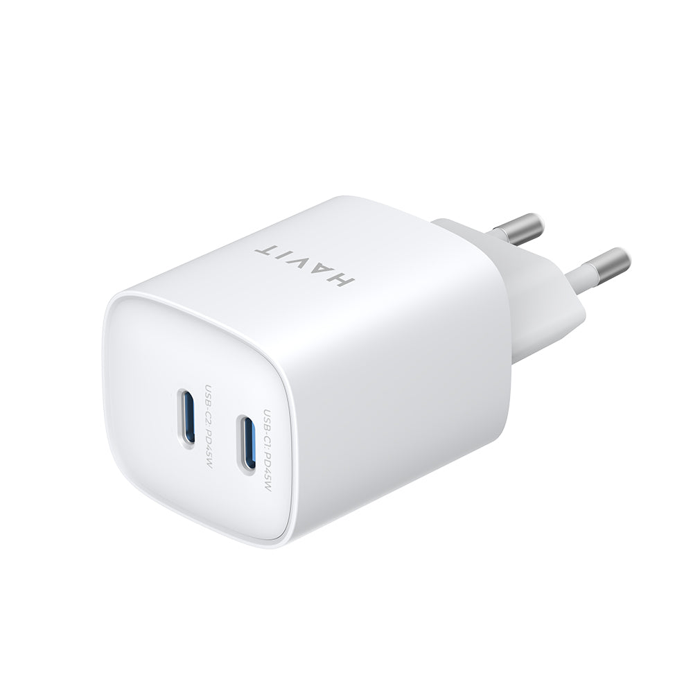 Ładowarka sieciowa HAVIT UC45W, 45W, 3A, 2 x USB-C, Biała