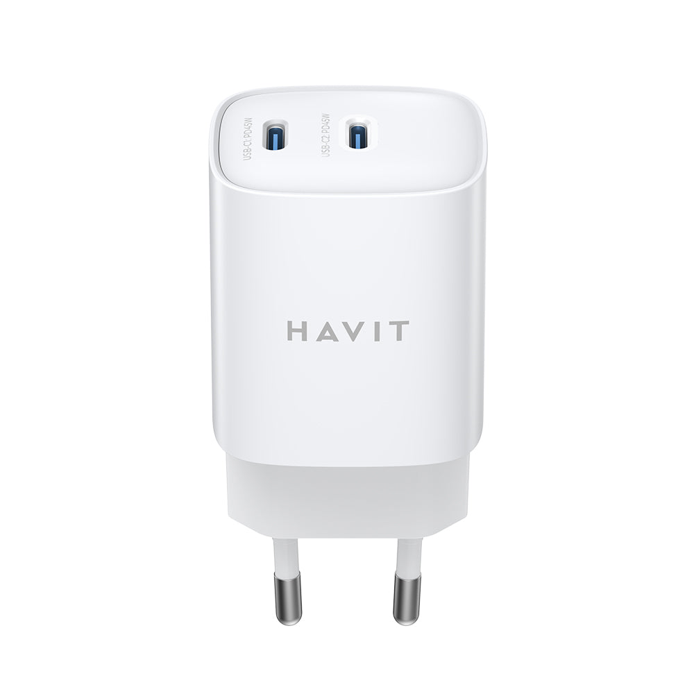 Ładowarka sieciowa HAVIT UC45W, 45W, 3A, 2 x USB-C, Biała