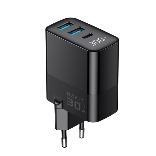 Ładowarka sieciowa HAVIT UCLE001, 30W, 3A, 2 x USB-A - 1 x USB-C, Czarna