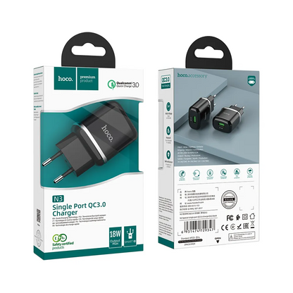 Ładowarka sieciowa HOCO N3, 18W, 3A, 1 x USB-A, czarna