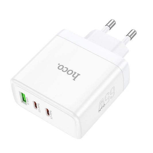 Ładowarka sieciowa HOCO N30, 65W, 3.25A, 1 x USB-A - 2 x USB-C, Biała