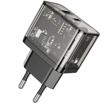 Ładowarka sieciowa HOCO N34, 20W, 3A, 1 x USB-A - 1 x USB-C, Przezroczysta