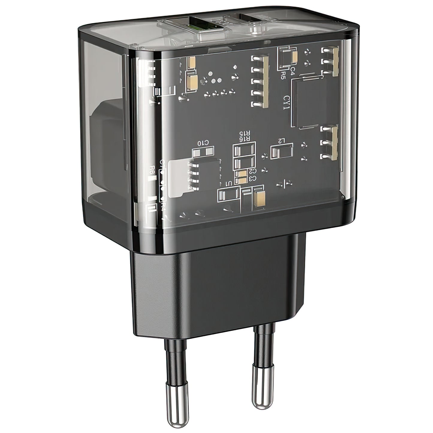 Ładowarka sieciowa HOCO N34, 20W, 3A, 1 x USB-A - 1 x USB-C, Przezroczysta