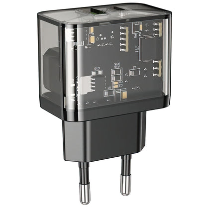 Ładowarka sieciowa HOCO N34, 20W, 3A, 1 x USB-A - 1 x USB-C, Przezroczysta