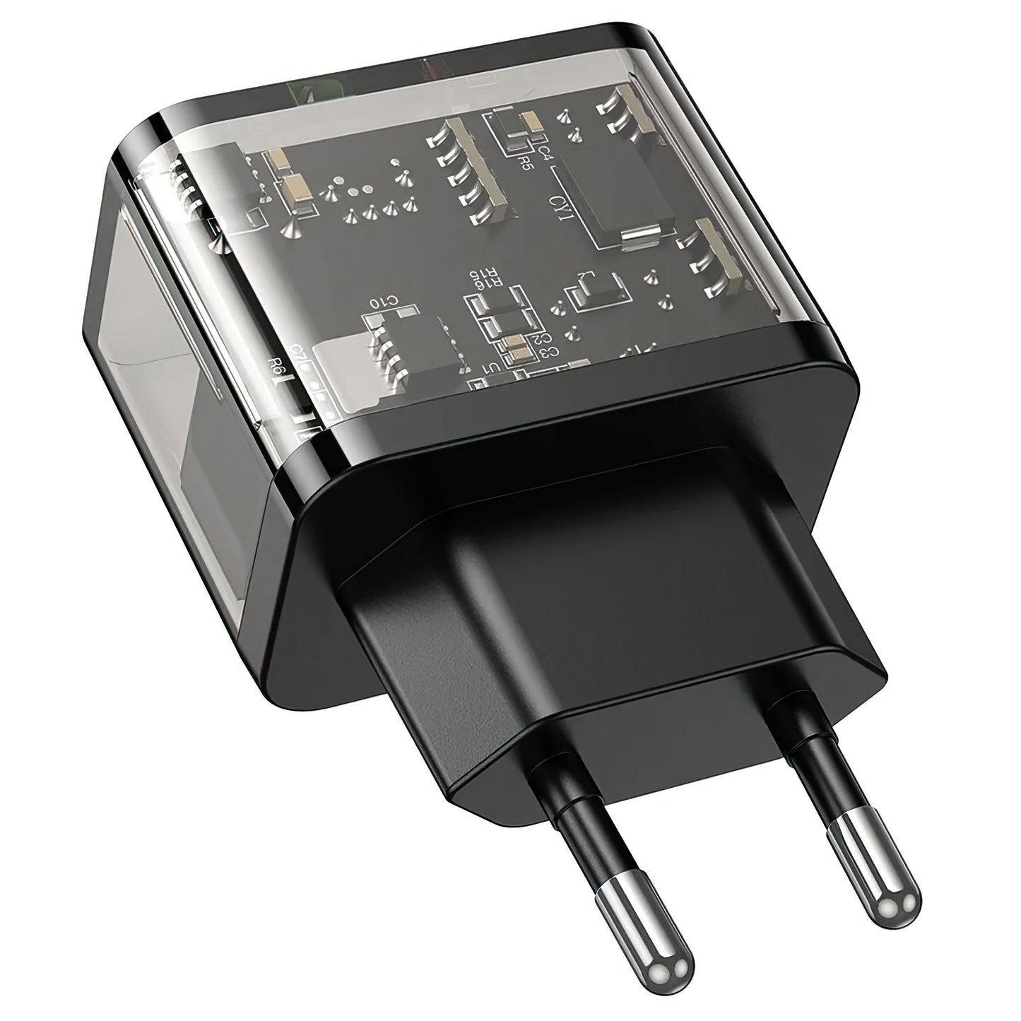 Ładowarka sieciowa HOCO N34, 20W, 3A, 1 x USB-A - 1 x USB-C, Przezroczysta