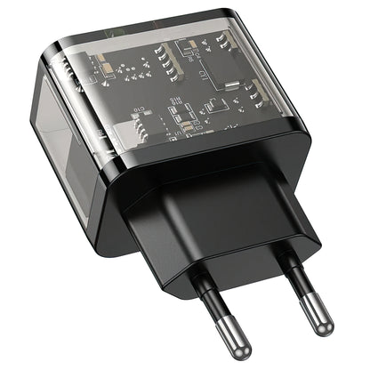 Ładowarka sieciowa HOCO N34, 20W, 3A, 1 x USB-A - 1 x USB-C, Przezroczysta