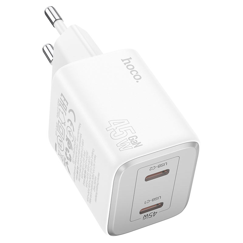 Ładowarka sieciowa HOCO N42, 45W, 3A, 2 x USB-C, biała 