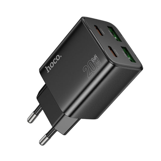 Ładowarka sieciowa HOCO N55, 20W, 3A, 2 x USB-A - 2 x USB-C, Czarny