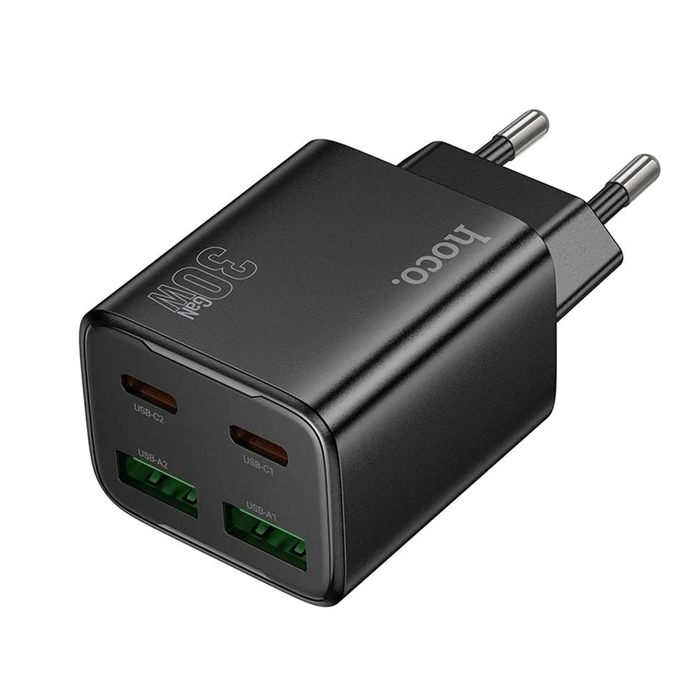 Ładowarka sieciowa HOCO N56, 30W, 3A, 2 x USB-A - 2 x USB-C, Czarny