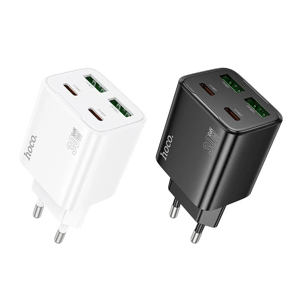 Ładowarka sieciowa HOCO N56, 30W, 3A, 2 x USB-A - 2 x USB-C, Biała