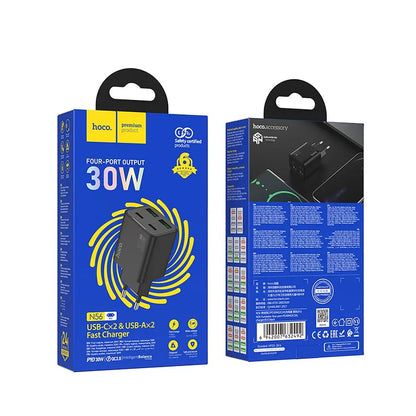 Ładowarka sieciowa HOCO N56, 30W, 3A, 2 x USB-A - 2 x USB-C, Czarny