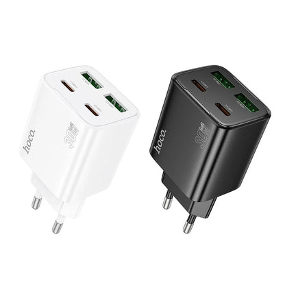 Ładowarka sieciowa HOCO N56, 30W, 3A, 2 x USB-A - 2 x USB-C, Czarny