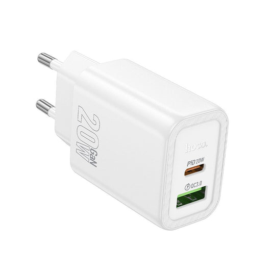 Ładowarka sieciowa HOCO N61, 20W, 3A, 1 x USB-A - 1 x USB-C, Biała